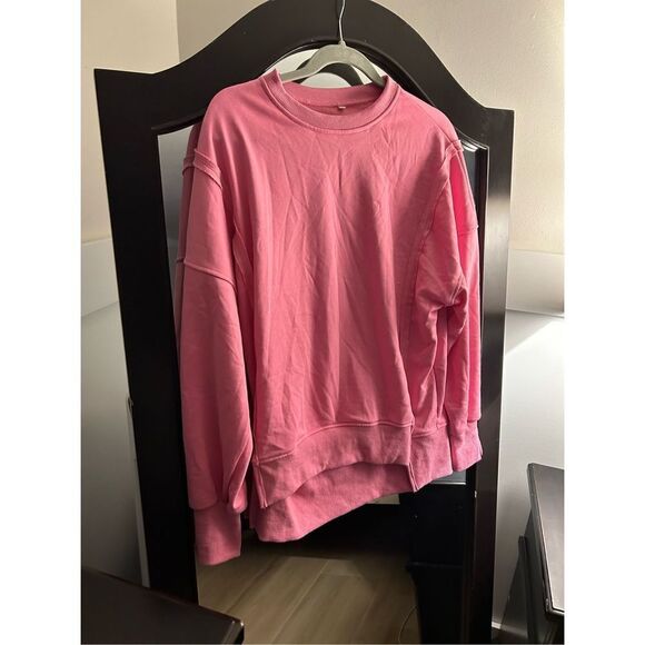 NEW Oversized Sweatshirt Crew Neck Slit Slouchy Pullover S - Picture 1 of 3